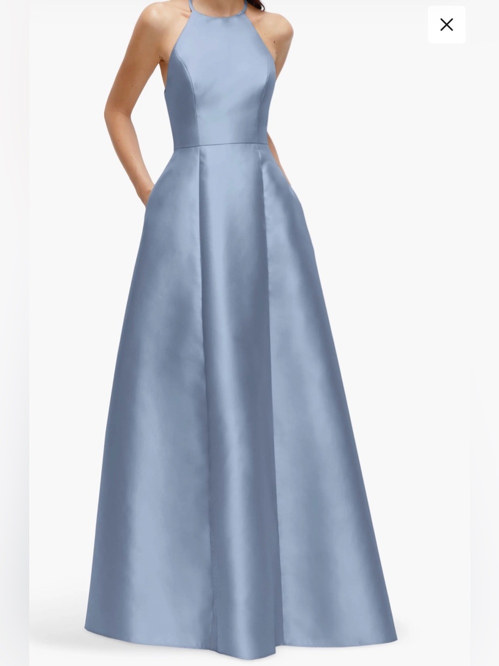 NEW ALFRED SUNG D874 Blue Satin Halter A Line Gown, Size 8